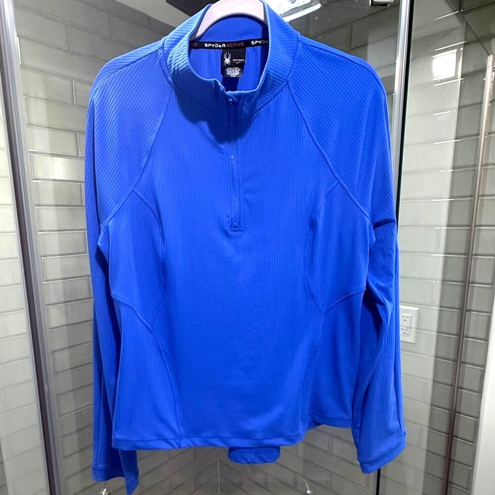 Spyder Active Womens XL Blue Ribbed Quarter Zip Pullover Performance
